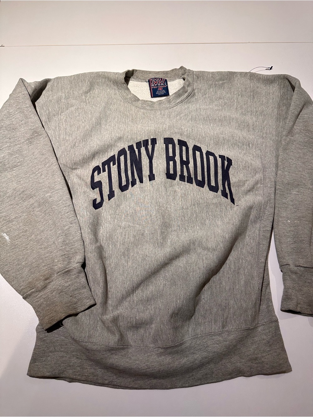 MV Sport Gray Stony Brook Crewneck Sweatshirt with Navy Print
